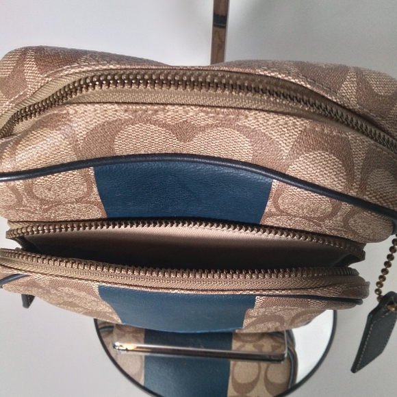 Authentic Coach Heritage Signature Blue Stripe Leatherware Crossbody Bag - Picture 6 of 16